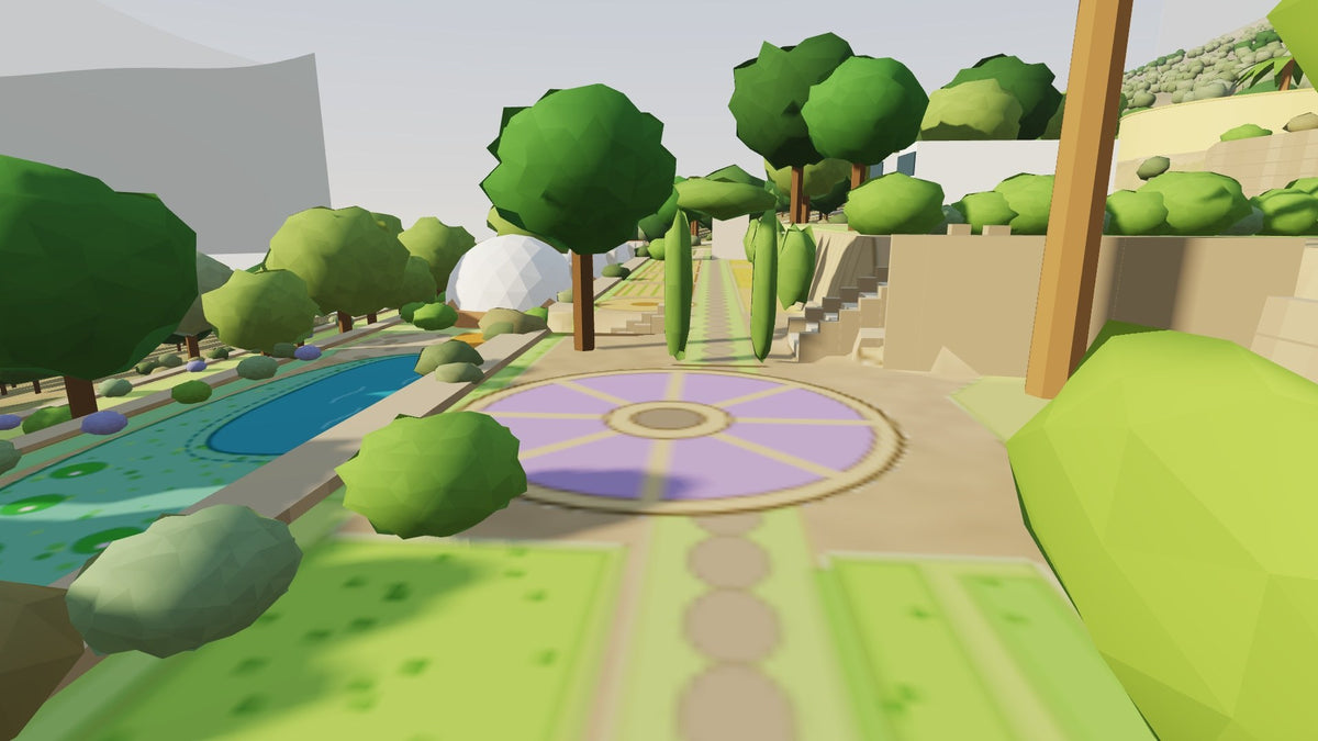 Lumina: 3D model of the terraced herb and medicine garden with the circular herb wheel
