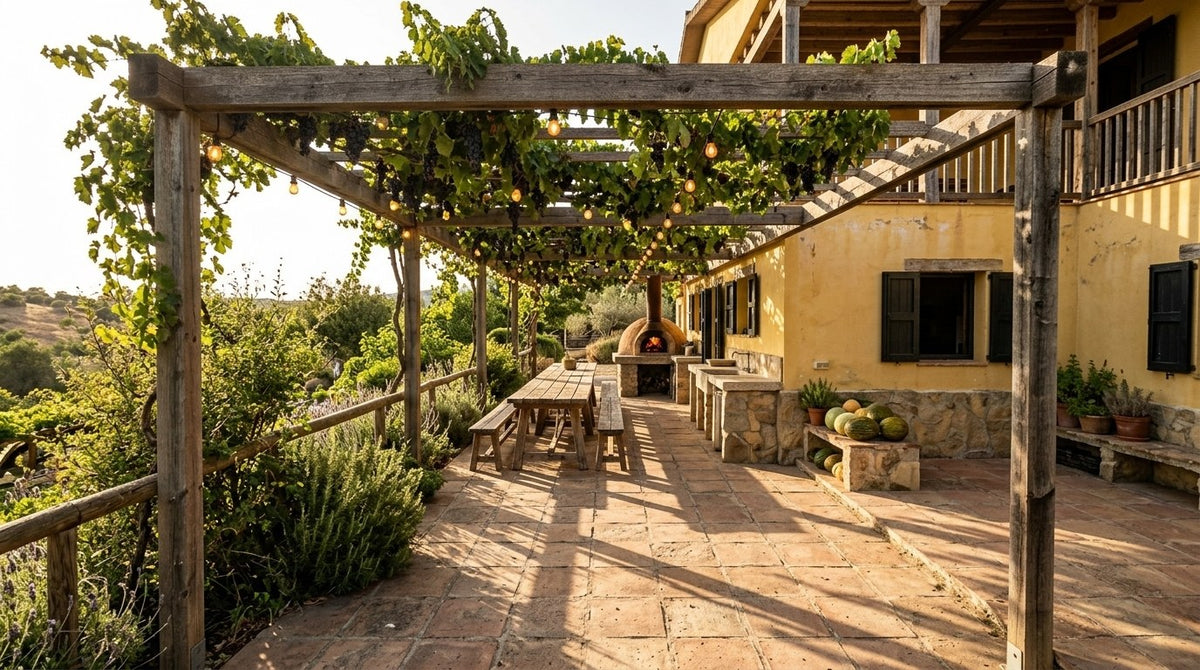 Lumina: photoreal visualisation of the outdoor kitchen under the grape arbor