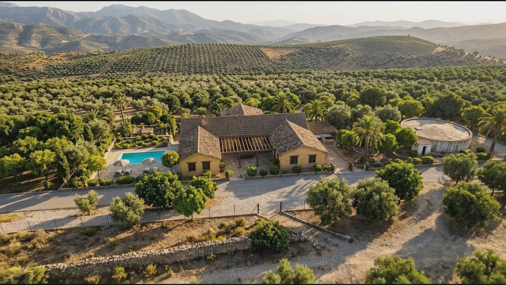 Lumina fly-through film: drone approach over the orchards to the house, the pool and the outdoor kitchen terrace